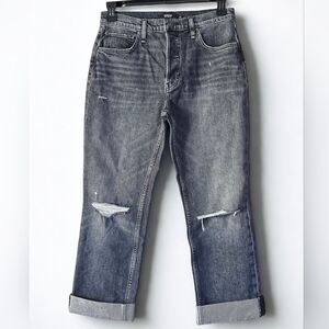Hudson Thalia Straight Ankle Distressed Gray Rollwd Hem Jeans Size 26